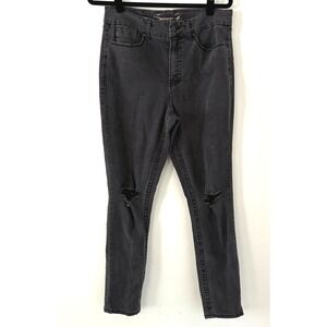 Seven7 Distressed‎ Black Wash High Rise Skinny Jeans Size 14 Ripped Knee